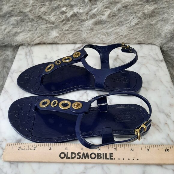 Coach Women’s Navy Blue Gold Phila Jelly Thong Sandals Size 8B - Picture 3 of 6